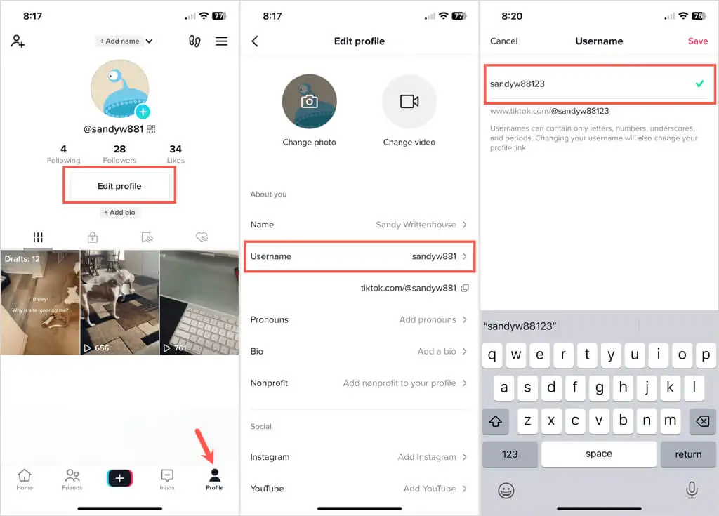 How to change username on tiktok on iPhone