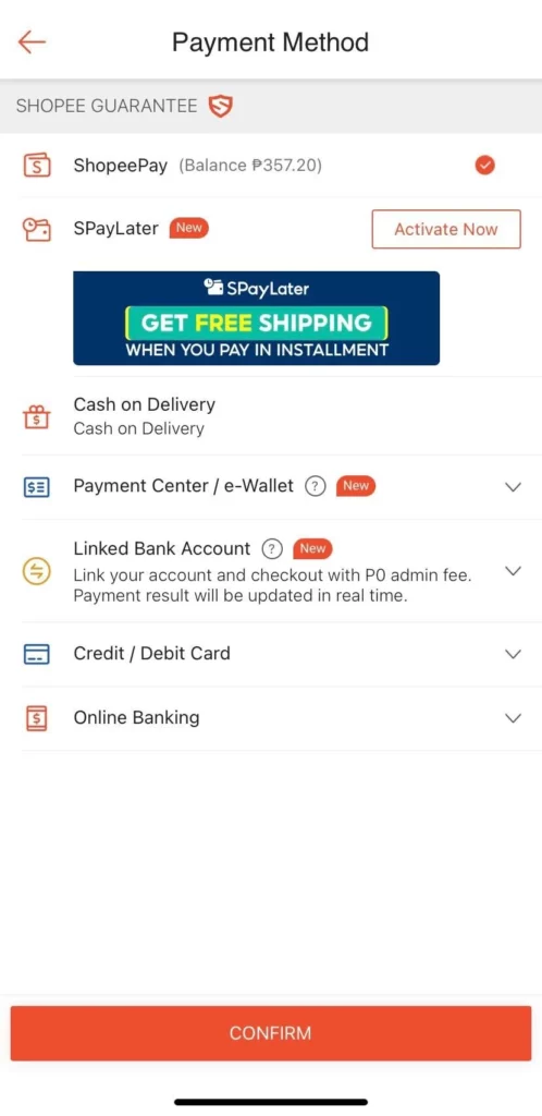 How to choose methods of payment by shopee