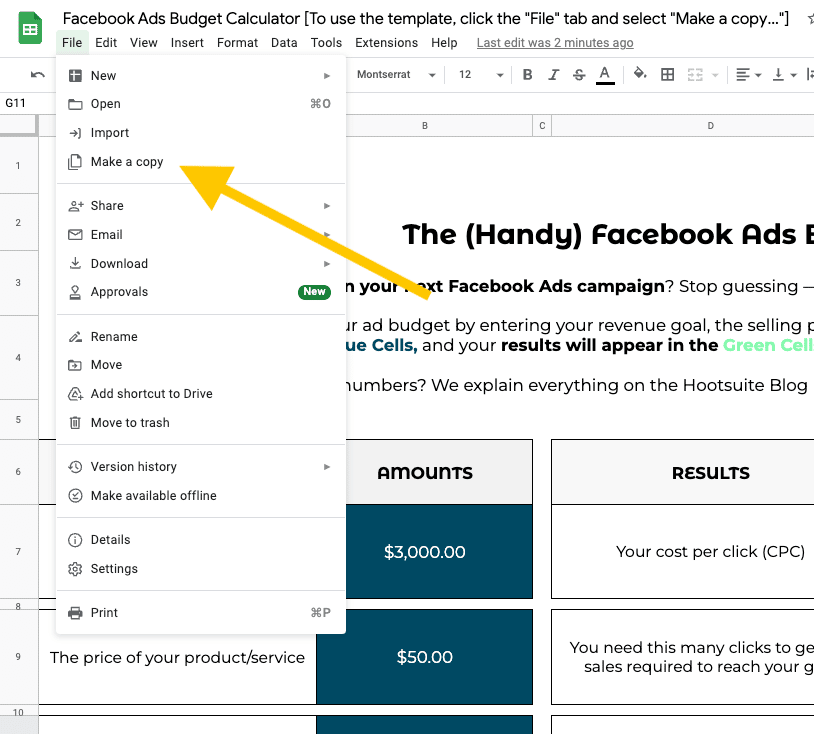 Instructions for calculating effective Facebook advertising costs