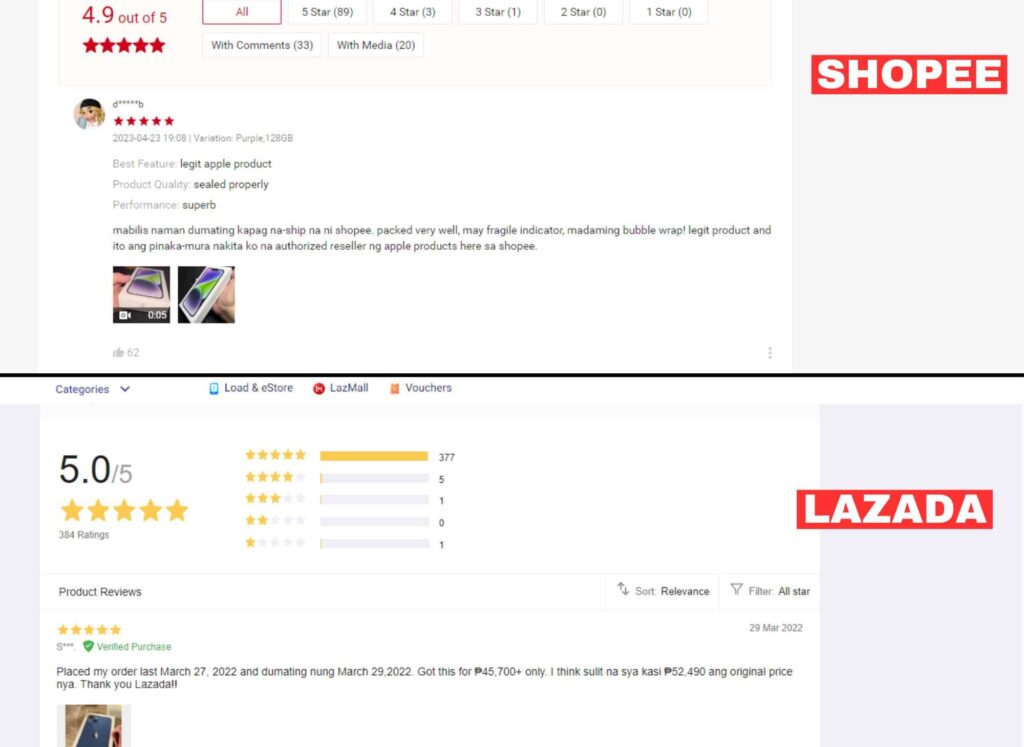 About the review feature on Shopee