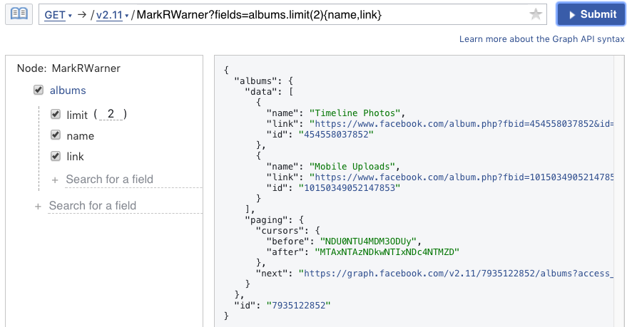 How does the Facebook API get user info?