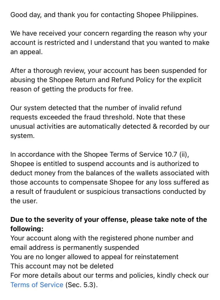 Reasons why Shopee accounts are banned