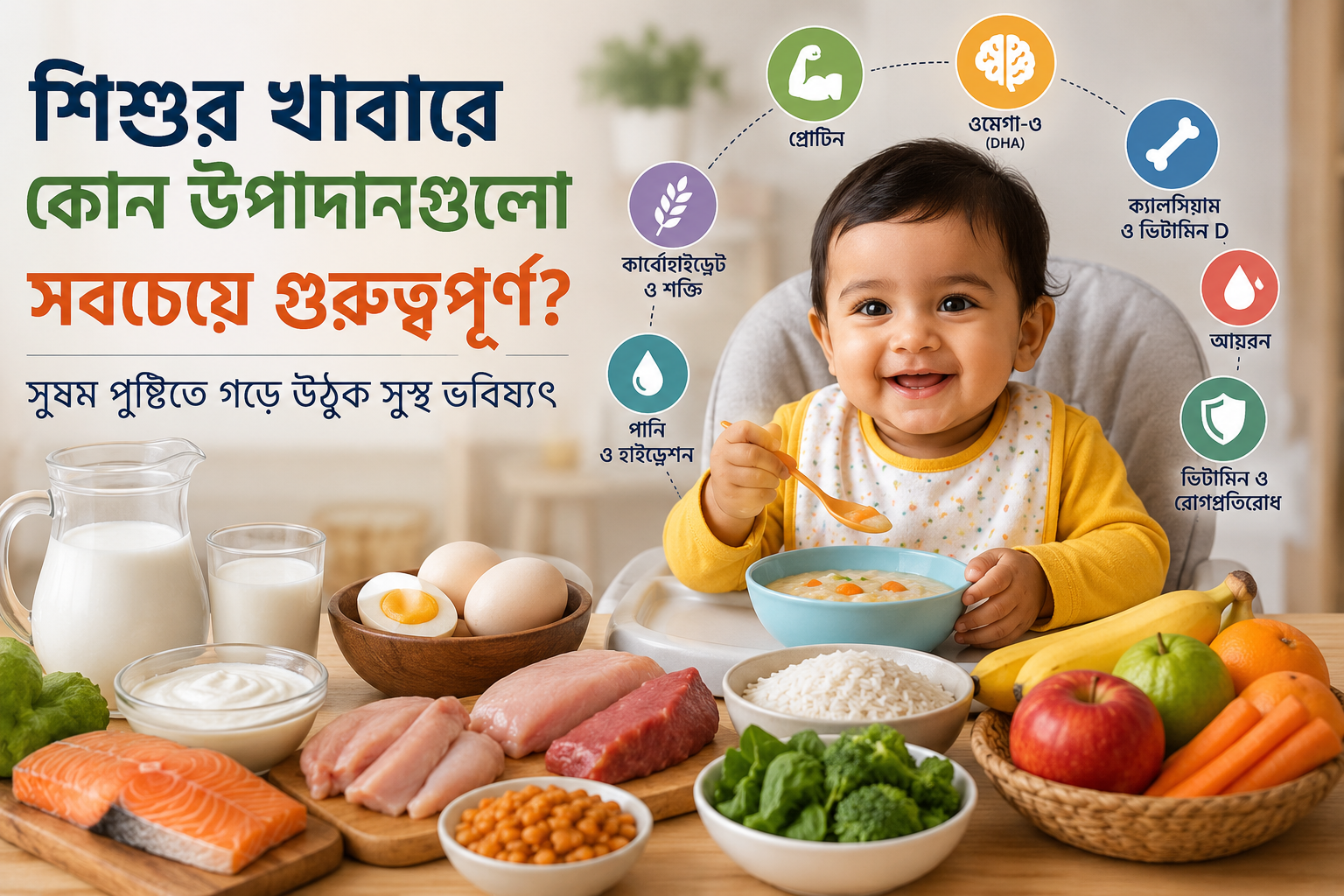 শিশুর খাবারে কোন উপাদানগুলো সবচেয়ে গুরুত্বপূর্ণ?