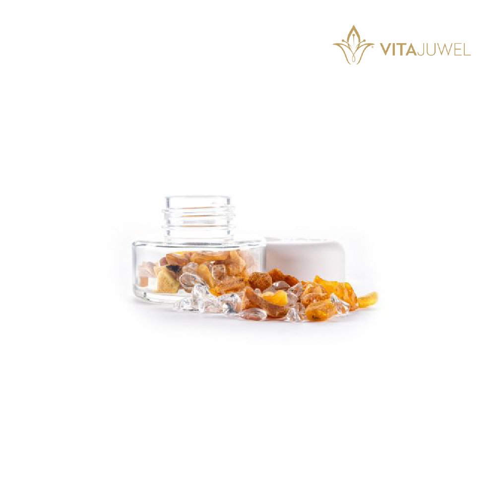 Crystal jar with amber gemstones กระปุกคริสตัล Amber