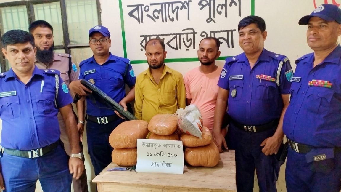 রাজবাড়ীতে পুলিশের বিশেষ অভিযানে সাড়ে ১১ কেজি গাঁজাসহ আটক ২