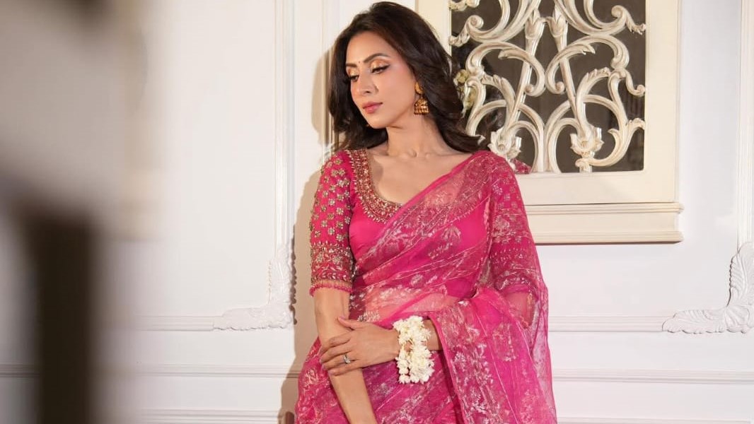 গোলাপী শাড়িতে সিম্পল লুকে বিদ্যা সিনহা মীম