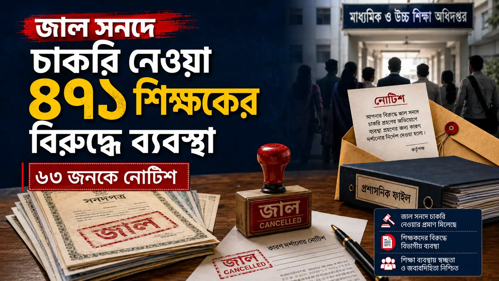 জাল সনদে চাকরি নেওয়া ৪৭১ শিক্ষকের বিরুদ্ধে ব্যবস্থা নিচ্ছে মাউশি, ৬৩ জনকে নোটিশ