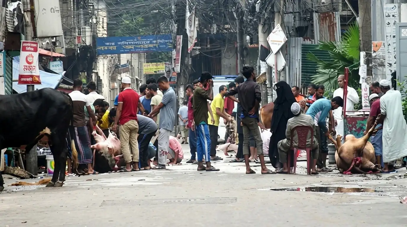 রাজধানীজুড়ে উৎসবমুখর পরিবেশে চলছে পশু কোরবানি