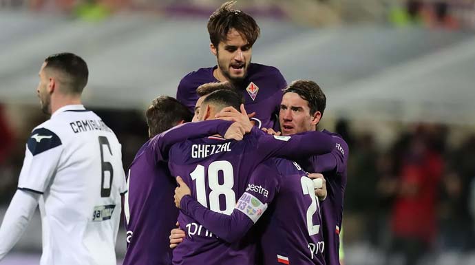 Pemain Fiorentina merayakan gol ke gawang Citadella