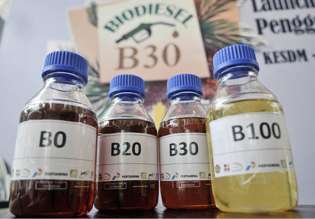 ILUSTRASI bahan bakar campuran nabati atau biodiesel, B20 dan B30. (Fedrik Tarigan/Jawa Pos)