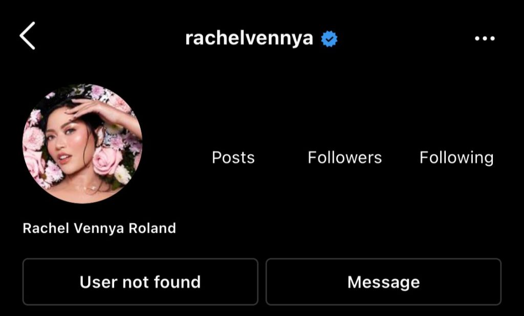 Akun Instagram Rachel Vennya Tidak Ditemukan