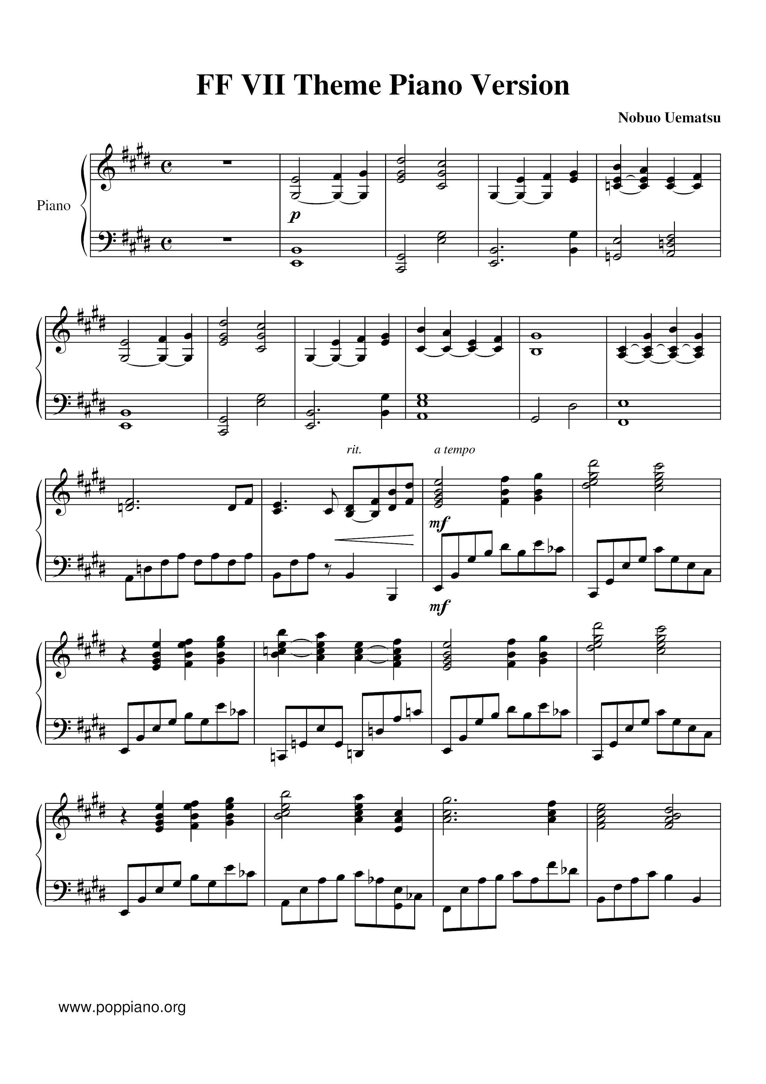 ☆ Final Fantasy VII-Final Fantasy 7 Theme Sheet Music pdf, - Free