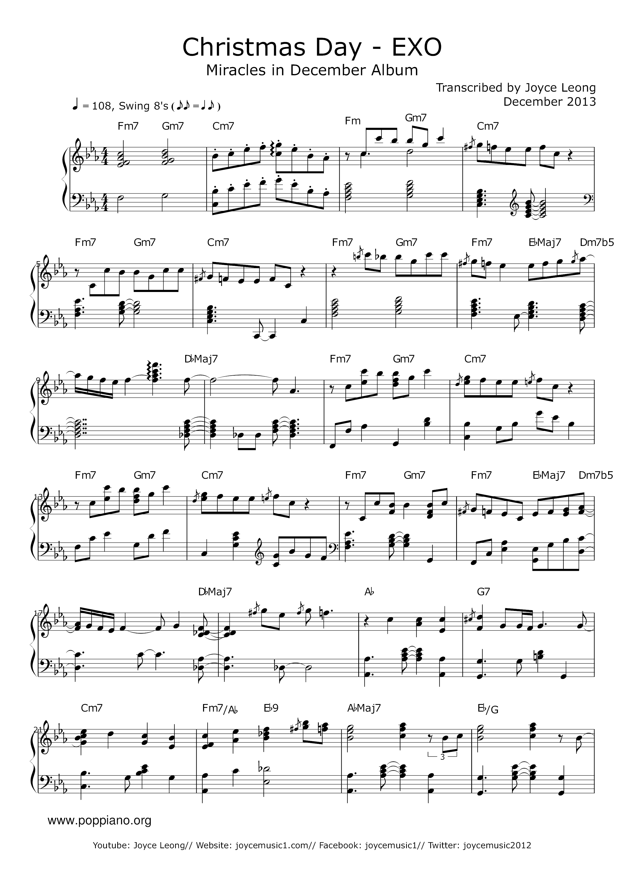 ☆ EXO-聖誕歌鋼琴譜 Christmas Songs Sheet Music Day Sheet Music