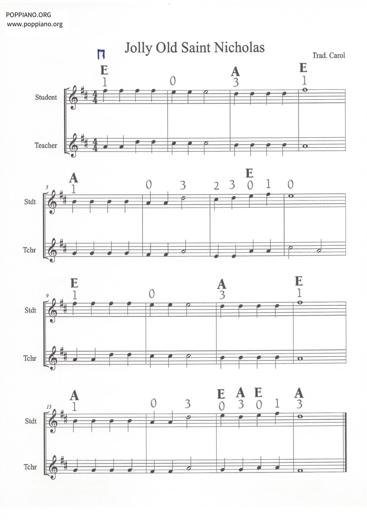 ★ 聖誕歌鋼琴譜 Christmas Songs Sheet Music -Jolly Old Saint Nicholas 琴譜pdf ...