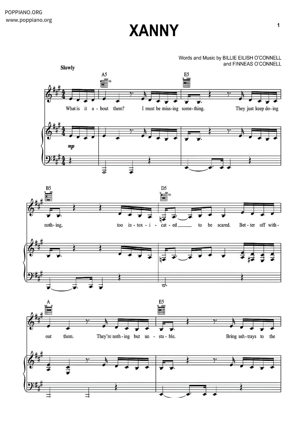 Xanny Billie Eilish-xanny Sheet Music pdf, - Free Score Download ★