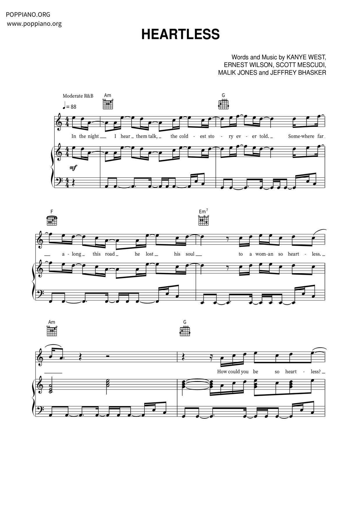 Kanye West-Heartless Sheet Music pdf, -ハートレス 楽譜 - Free Score Download ★