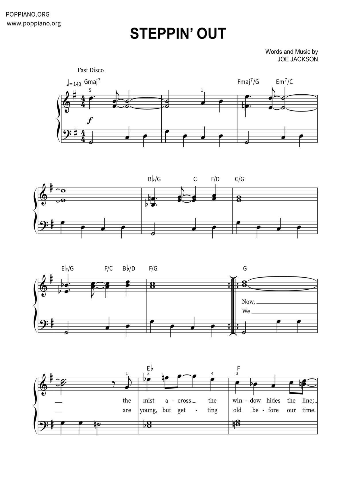 Slippin Out Joe Jackson-Steppin' Out Sheet Music pdf, -ステッピン・アウト 楽譜 - Free Score ...