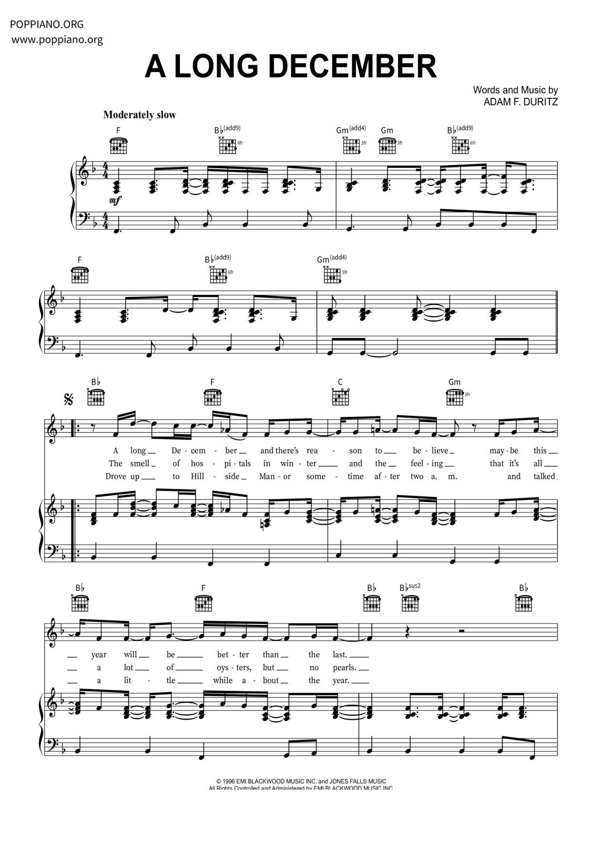 Long December Counting Crows-A Long December Sheet Music pdf, - Free Score Download ★