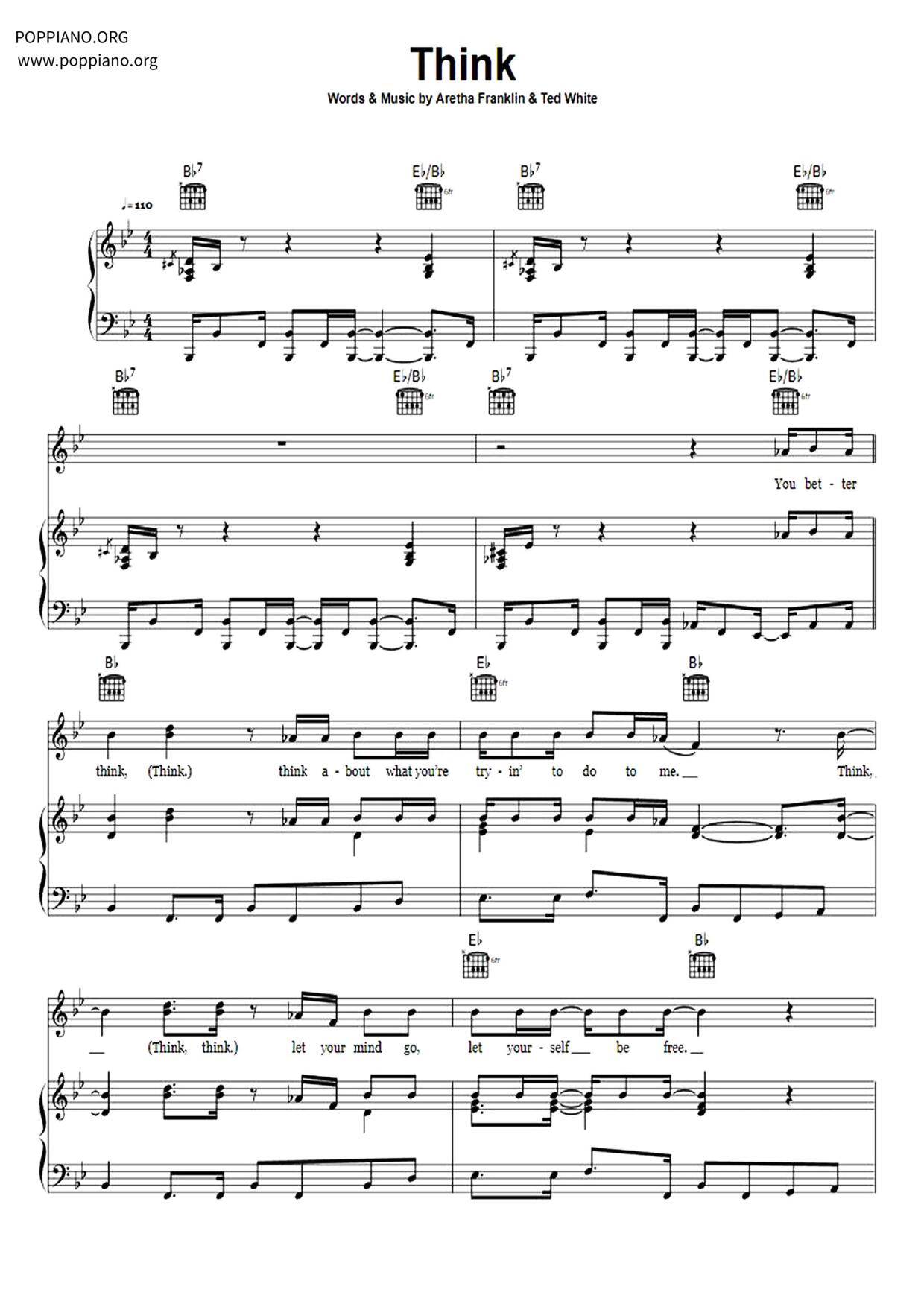 Think Song Aretha Franklin-Think Sheet Music pdf, -シンク 楽譜 - Free Score Download ★