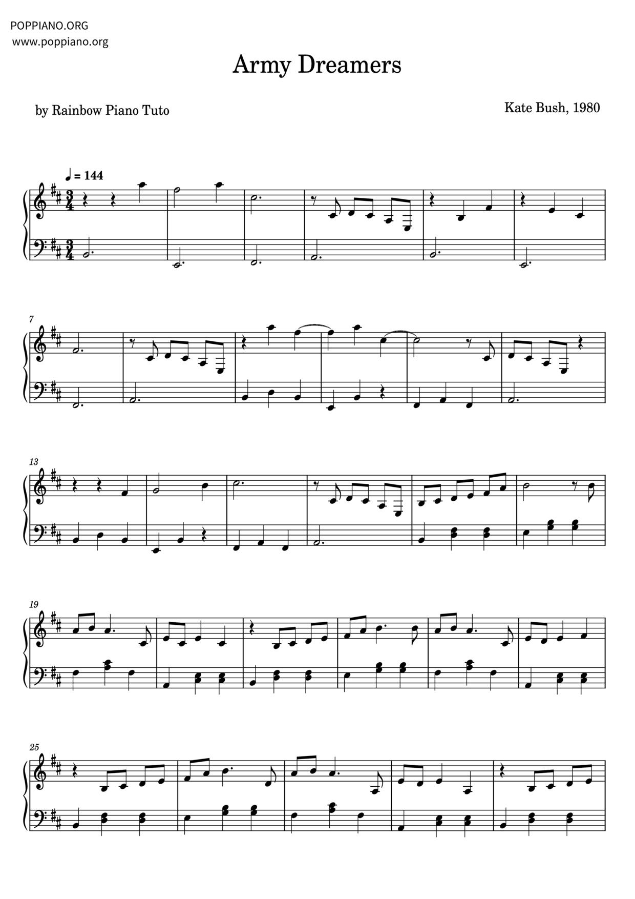 ☆ケイト・ブッシュ - Army Dreamers ピアノ譜pdf (ケイト・ブッシュ