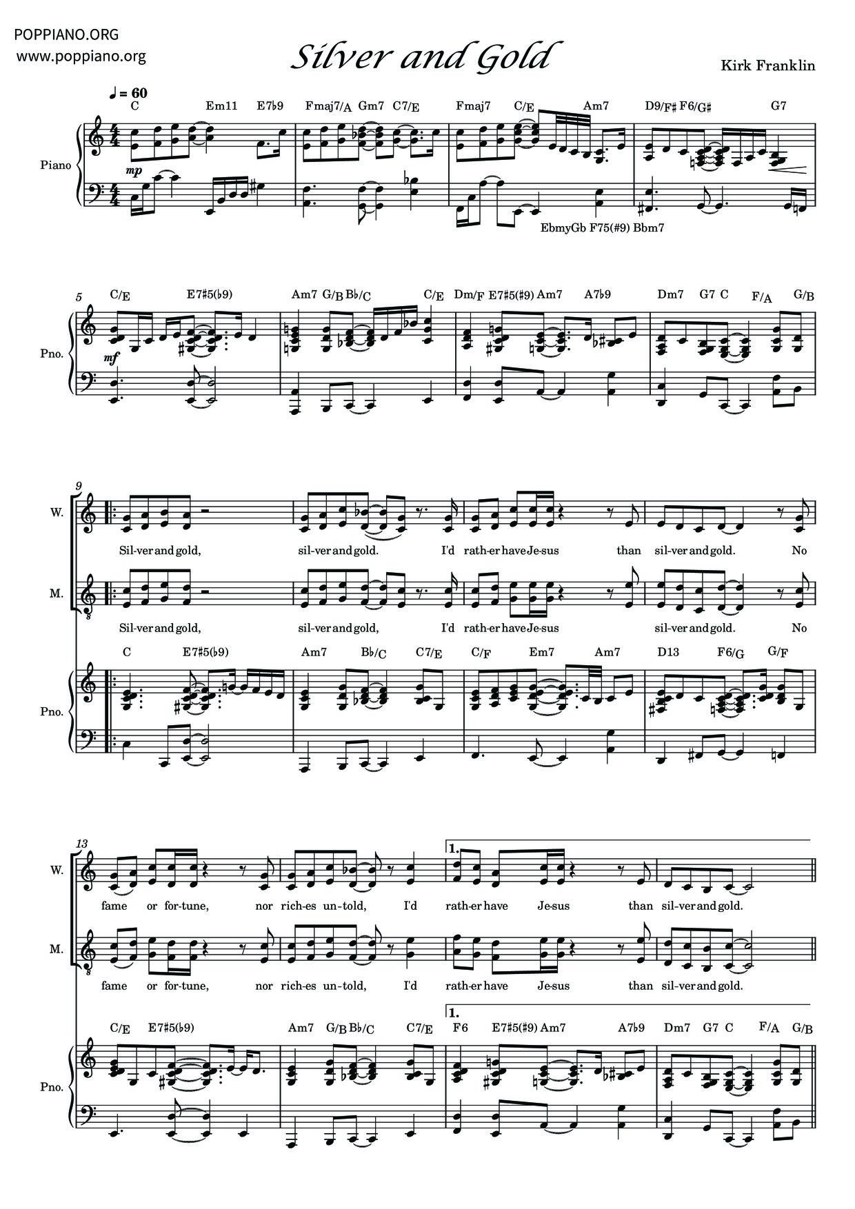 The Rebirth of Kirk Franklin ピアノ弾き語り　楽譜 ☆Kirk Franklin - Silver And Gold ピアノ譜pdf- POPPIANO.ORG 無料
