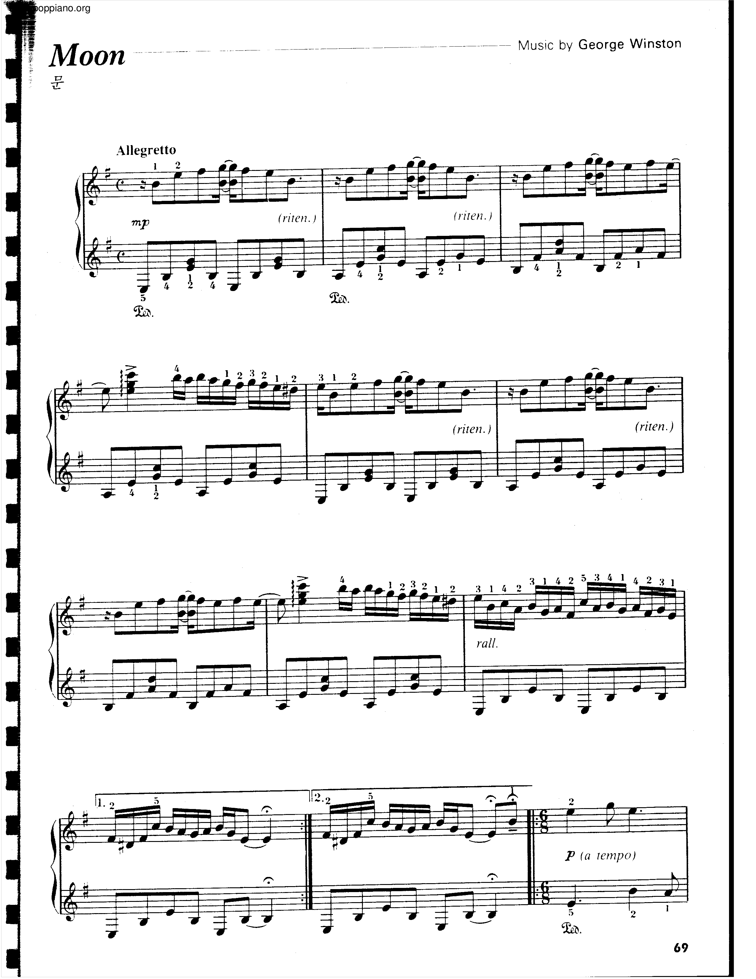 ☆ジョージ・ウィンストン - Moon ピアノ譜pdf (ジョージ