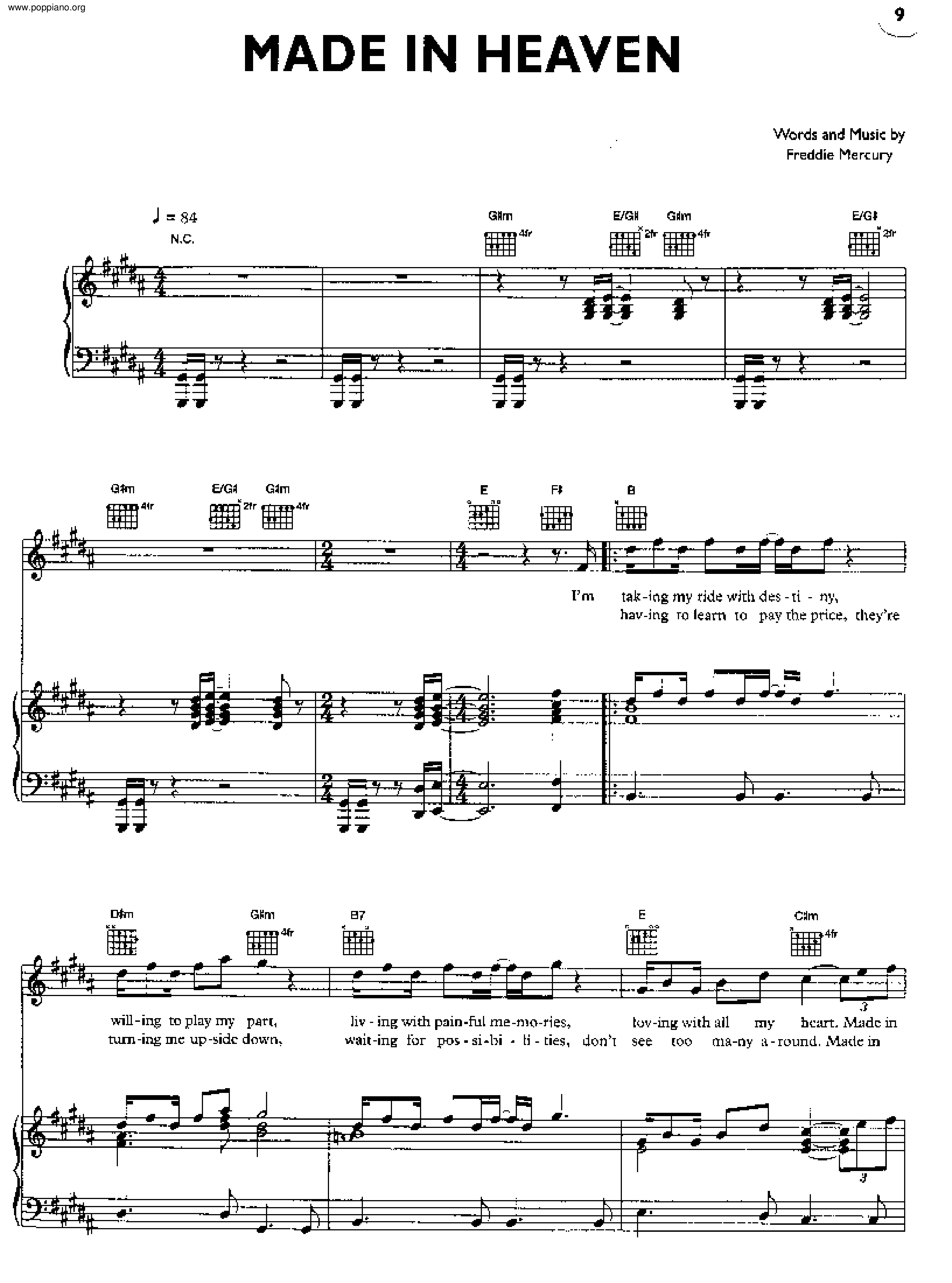 ☆クイーン - Made In Heaven ピアノ譜pdf (クイーン)- POPPIANO.ORG 