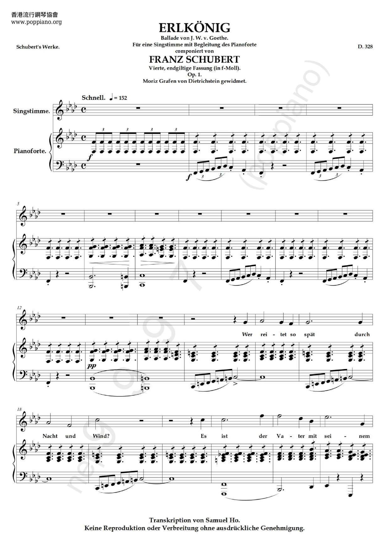 ☆フランツ・シューベルト - Erlkönig 魔王 ピアノ譜pdf (フランツ