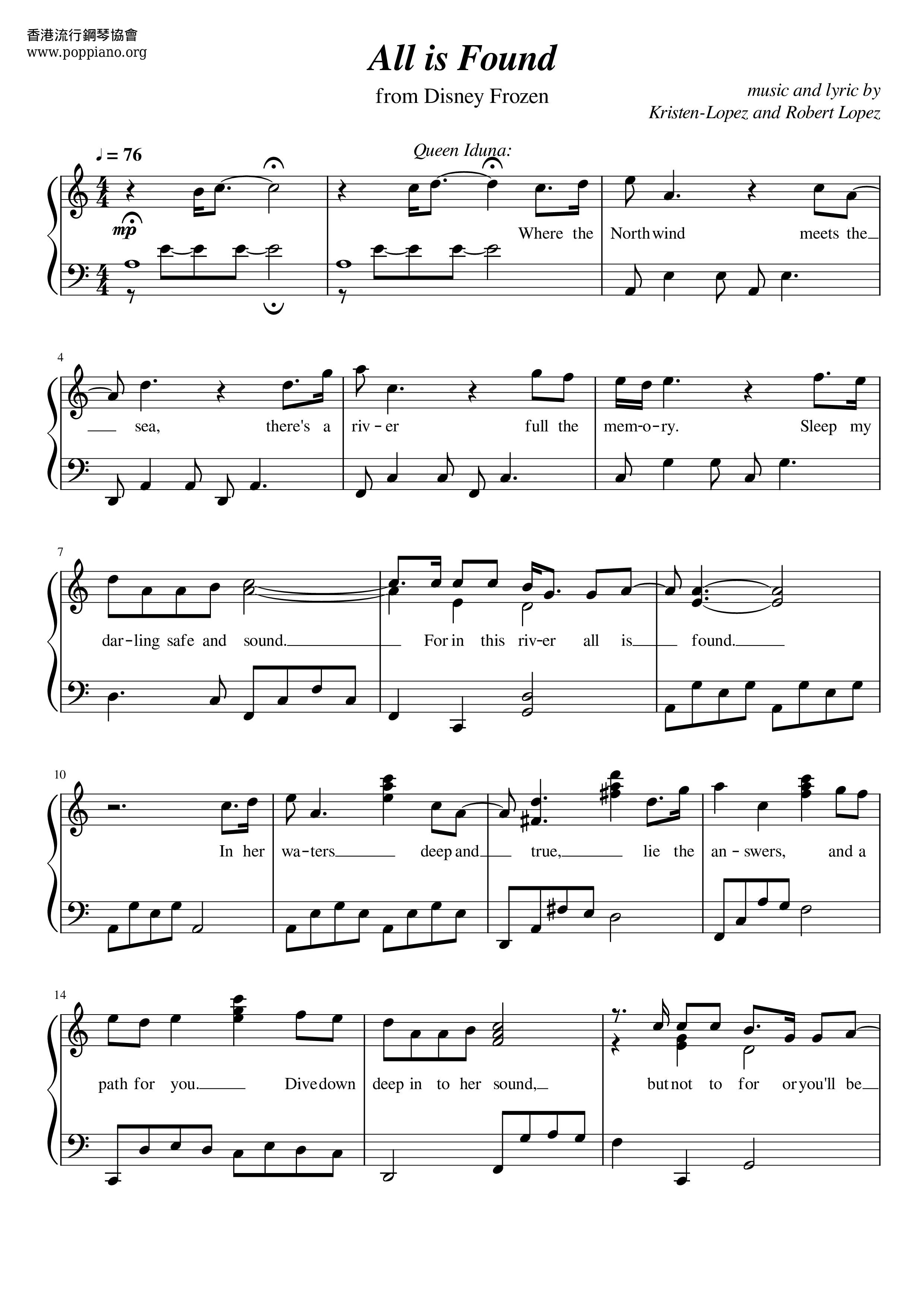 ☆ Frozen 2-All Is Found Sheet Music pdf, -オール・イズ