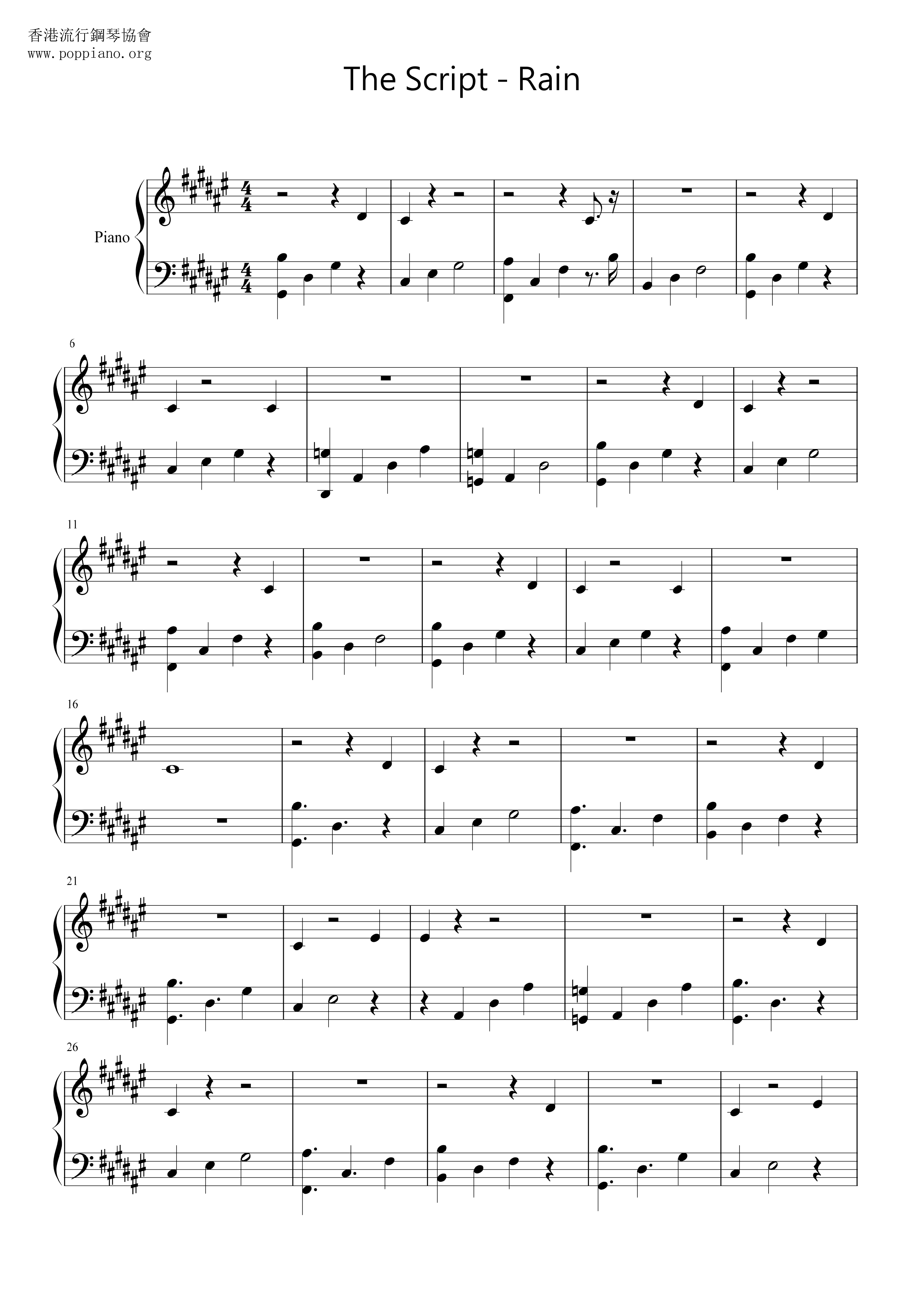 The Script-Rain Sheet Music pdf, -レイン 악보 - Free Score Download ★