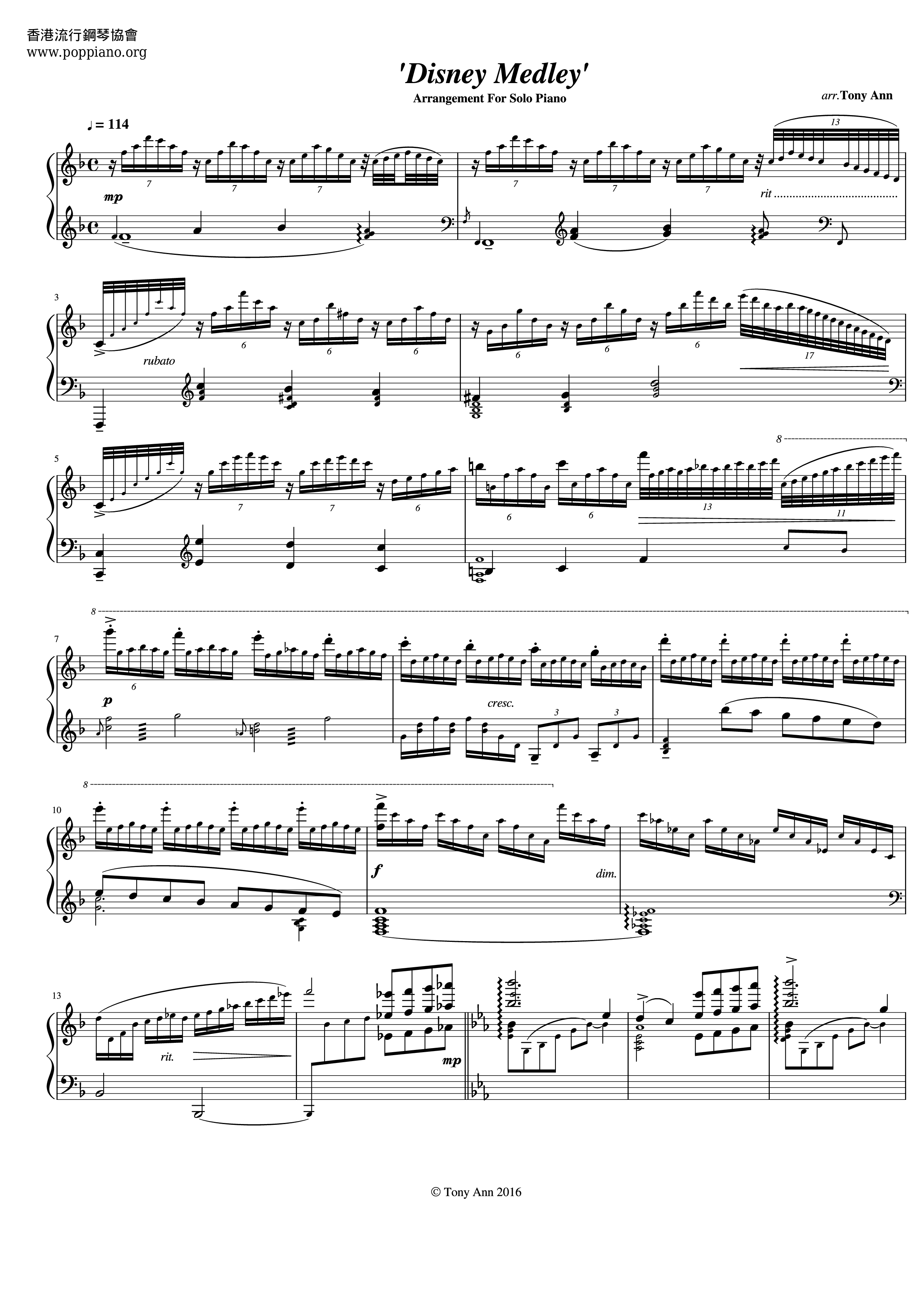Disney-Disney Medley Sheet Music pdf, -ディズニーメドレー 악보 - Free Score Download ★