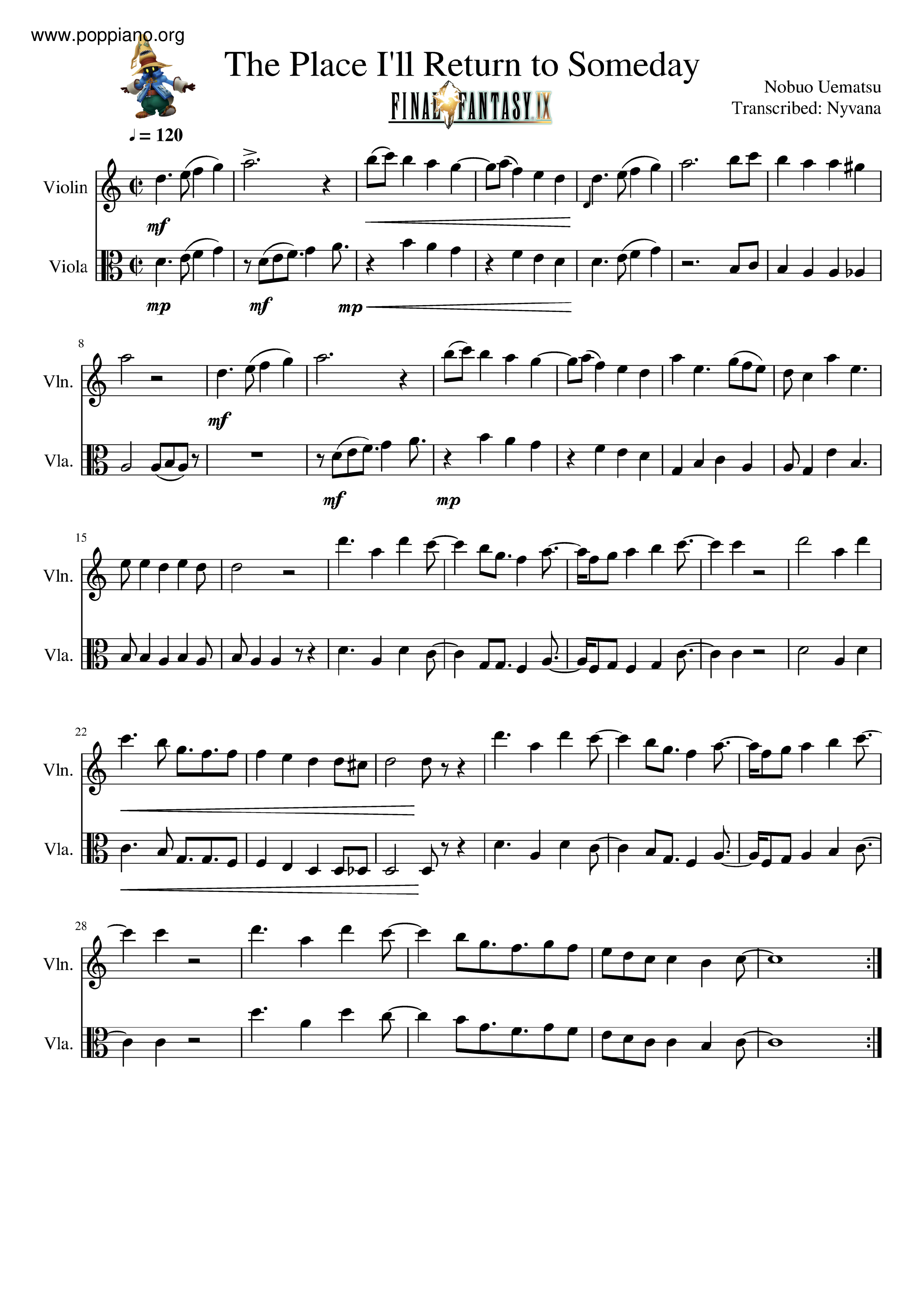 ☆ Final Fantasy IX-The Place I'll Return To Someday Sheet Music