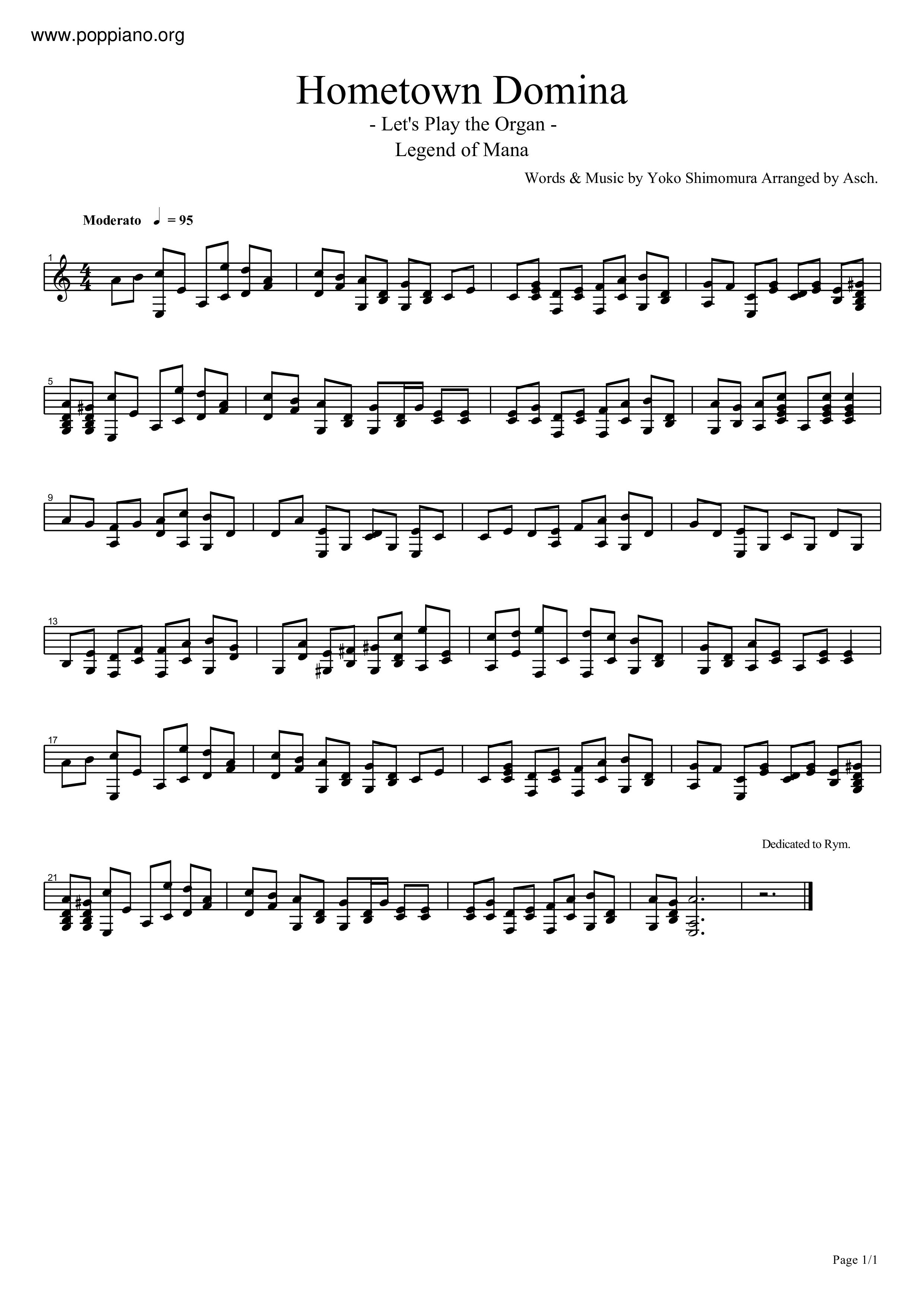☆レジェンド オブ マナ - ホームタウン ドミナ 악보 ピアノ譜pdf