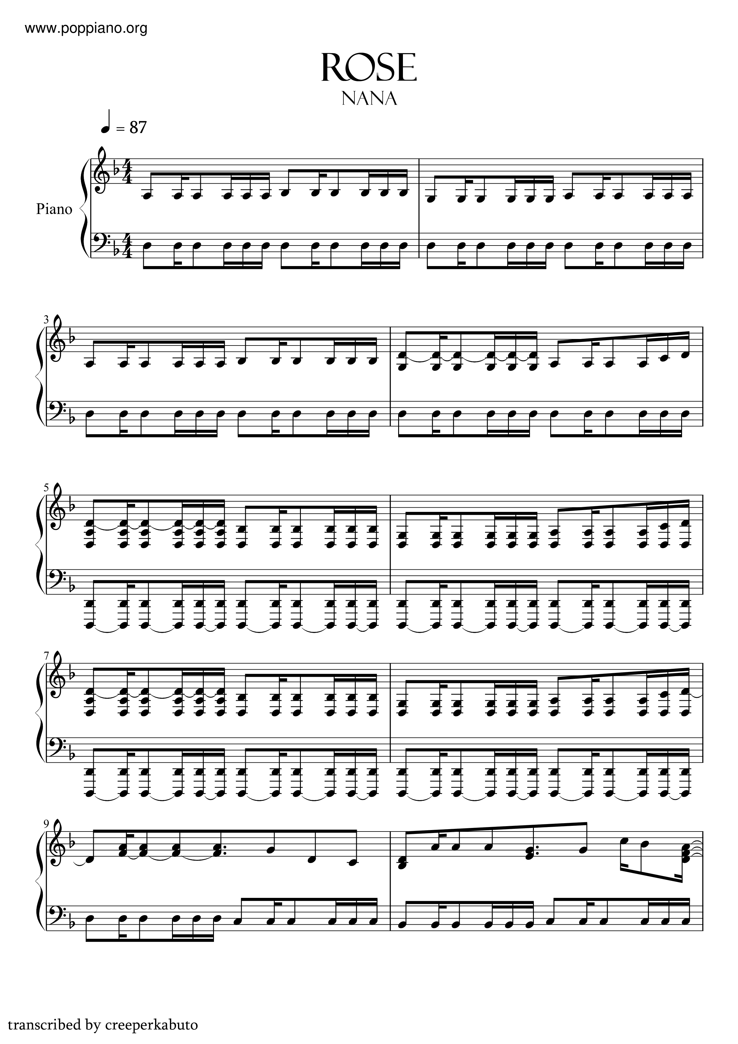 ☆ Nana-Rose Sheet Music pdf, -ローズ 악보 - Free Score Download ☆