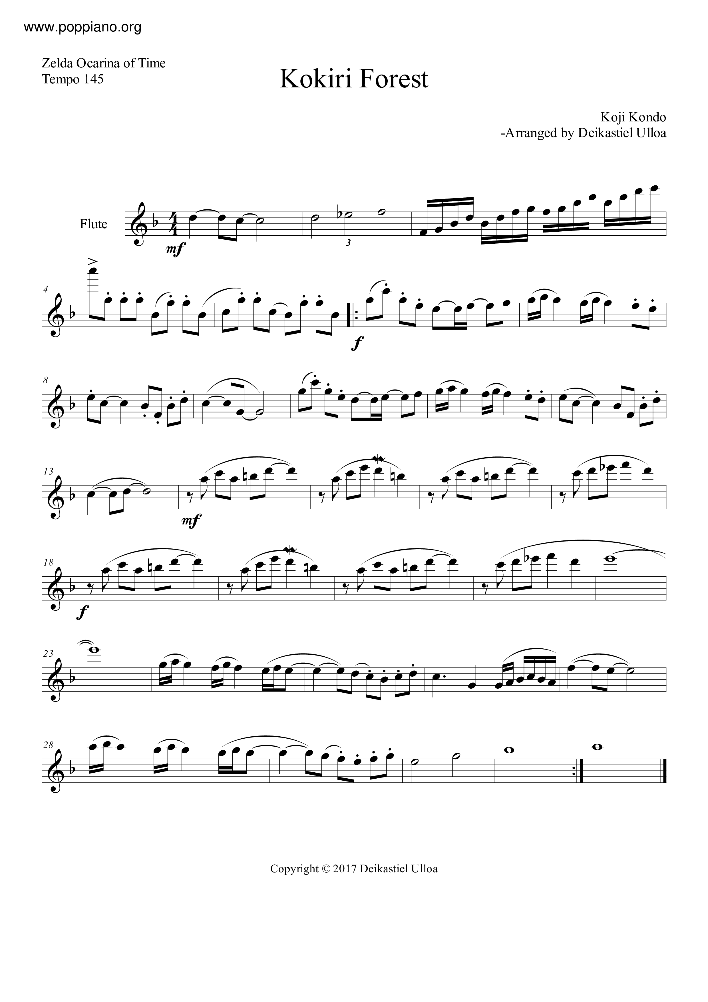 ☆ゼルダの伝説 時のオカリナ - コキリの森 악보 ピアノ譜pdf