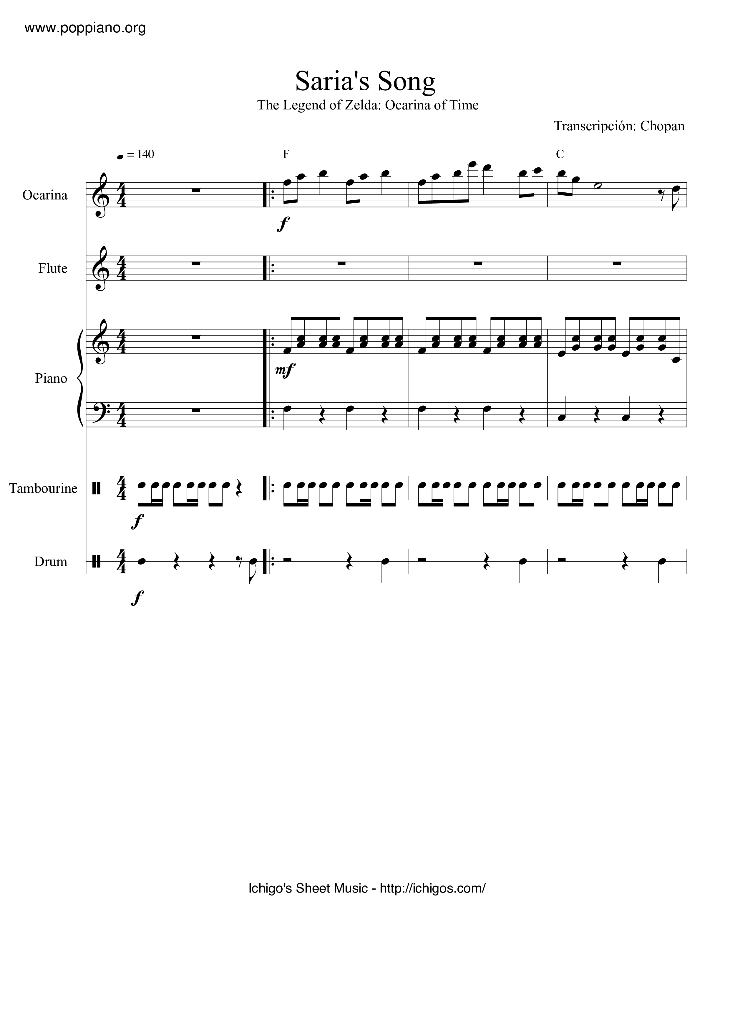 ☆ゼルダの伝説 時のオカリナ - サリアの歌/迷いの森 악보 ピアノ譜pdf