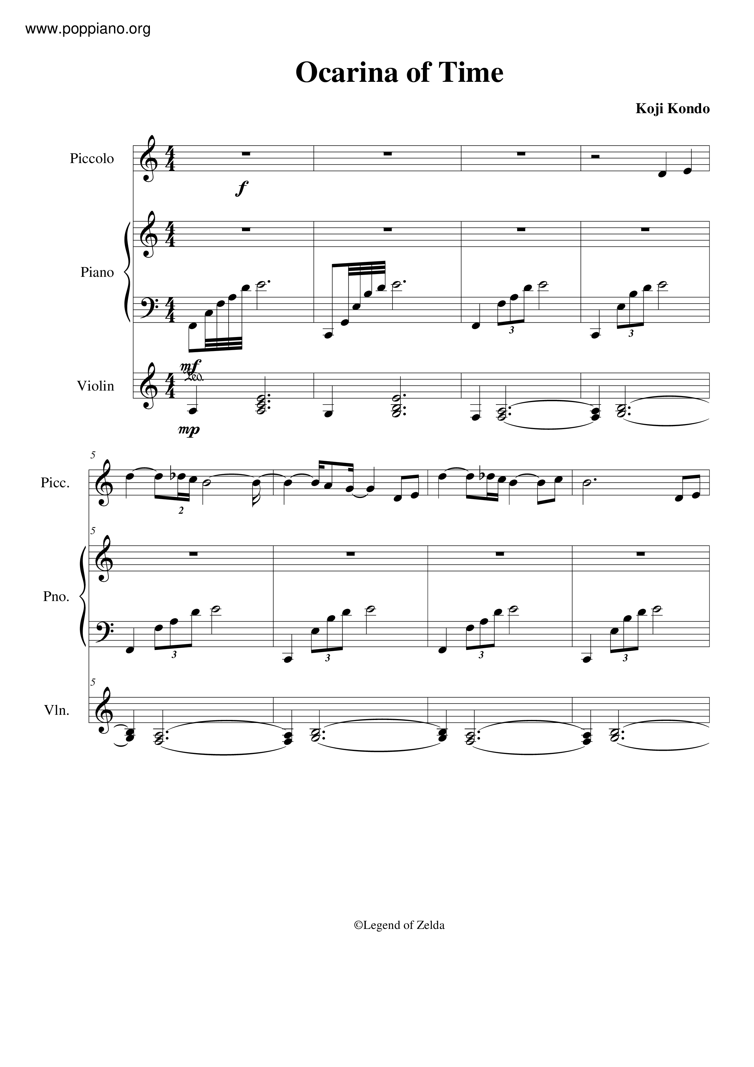 ☆ゼルダの伝説 時のオカリナ - タイトルテーマ 악보 ピアノ譜pdf