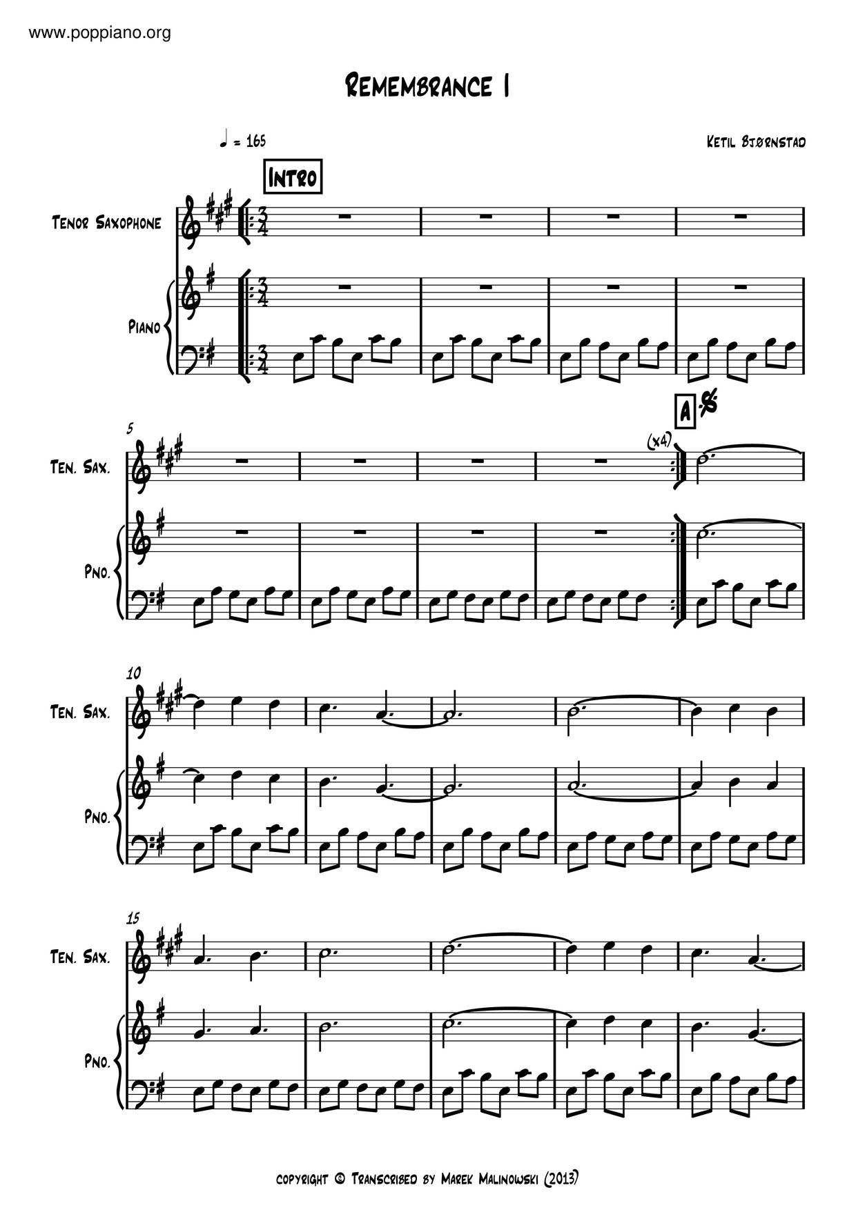 In Remembrance Sheets.pdf Ketil Bjornstad-Remembrance I Sheet Music pdf, -リメンブランス I 악보 - Free ...