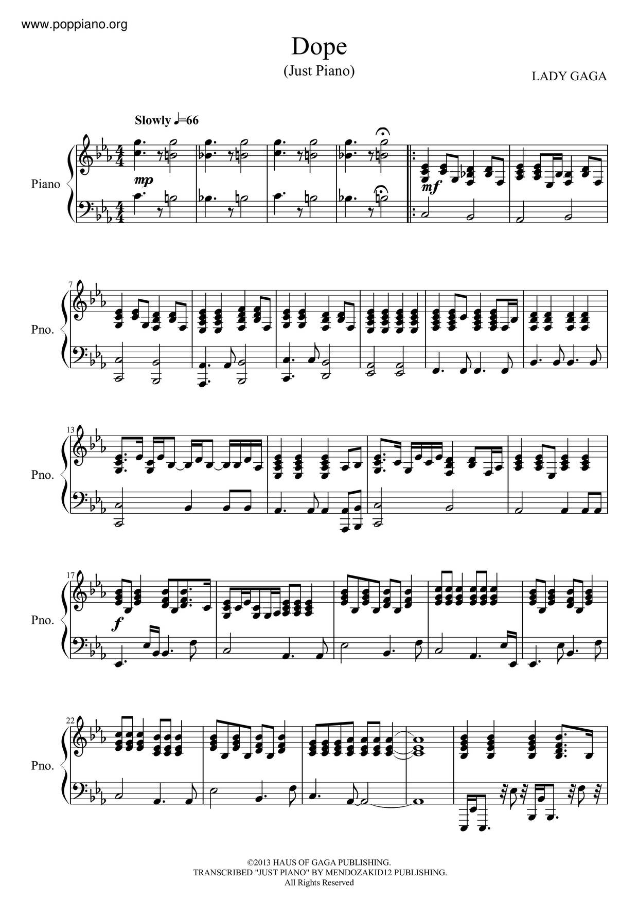 Dope Sheet.pdf Lady Gaga-Dope Sheet Music pdf, -ドープ 악보 - Free Score Download ★