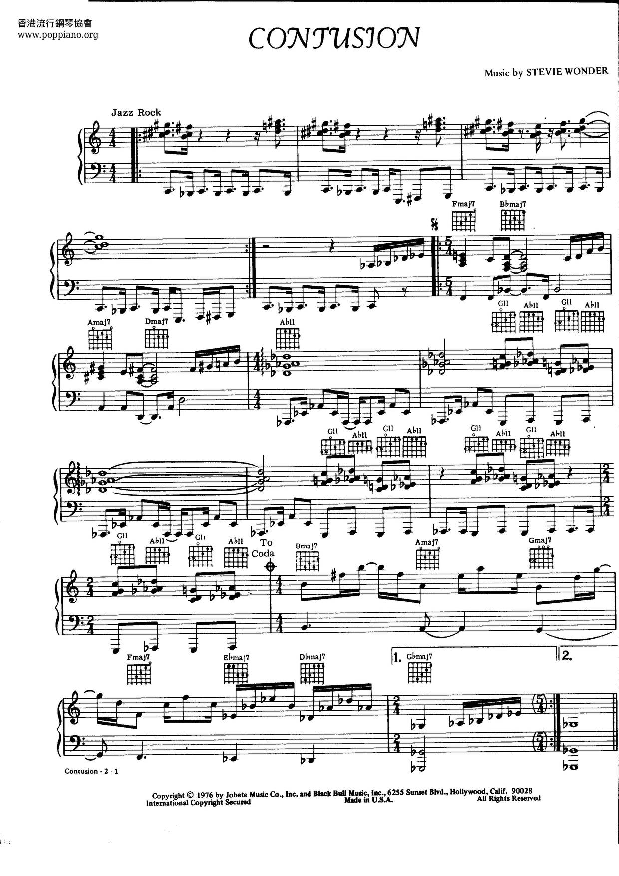 ☆スティーヴィー・ワンダー - コンチューション 악보 ピアノ譜pdf