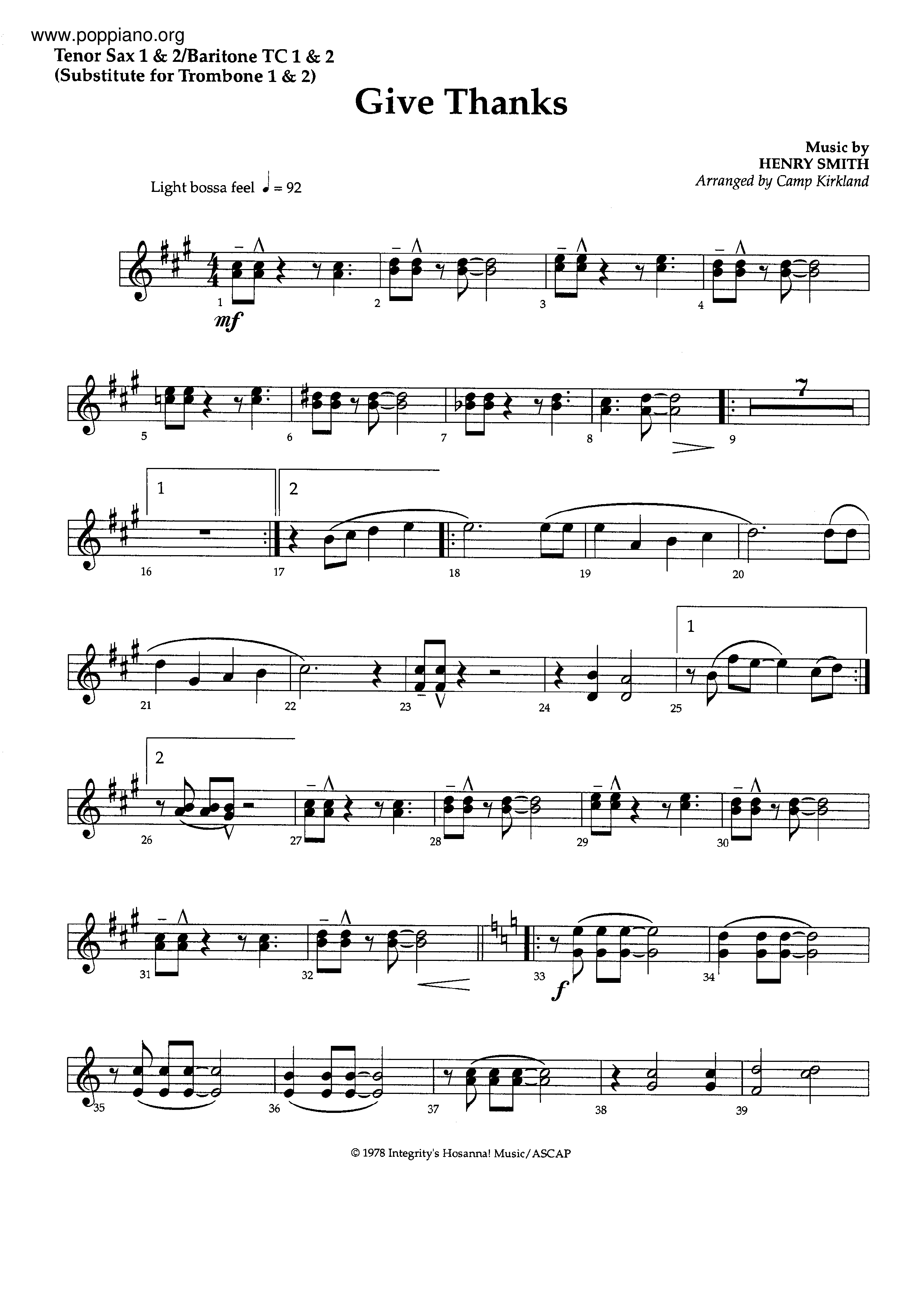 ★ 詩歌-Give Thanks 歡欣 色士風譜pdf-POPPIANO.ORG 琴譜下載 ★