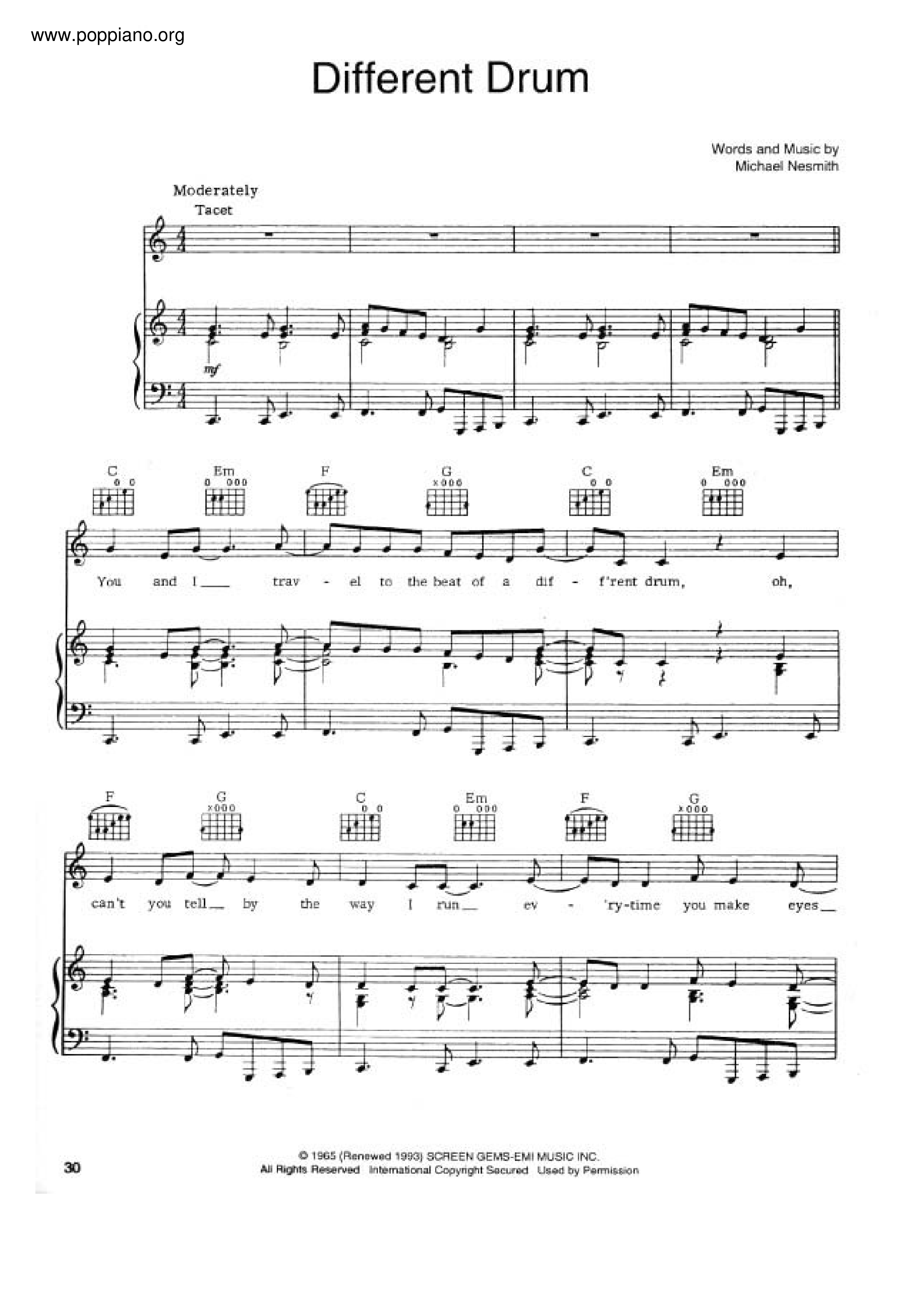 ☆リンダ・ロンシュタット - ディファレント・ドラム 악보 ピアノ譜pdf