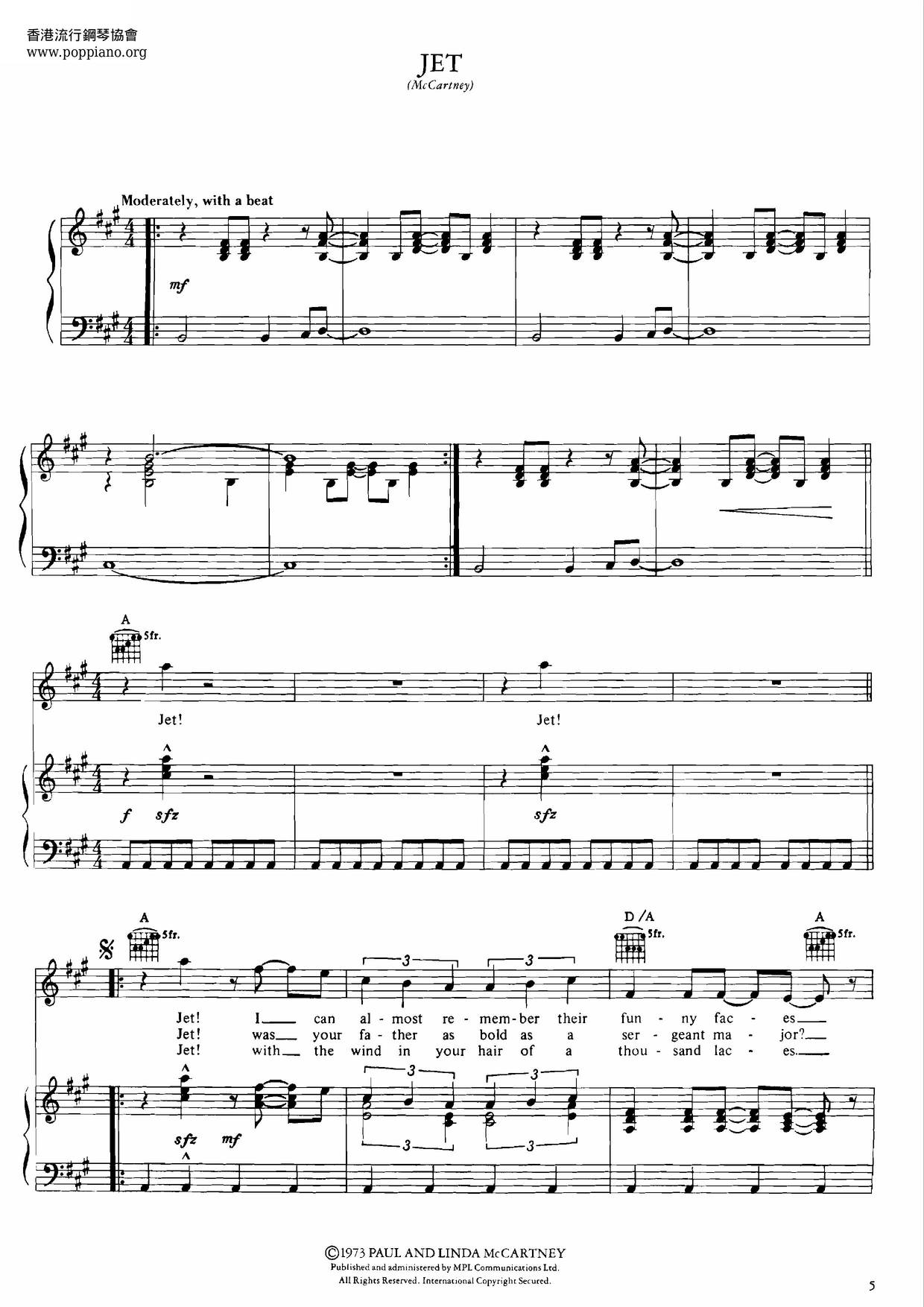 ☆ポール・マッカートニー - ジェット 악보 ピアノ譜pdf (ポール