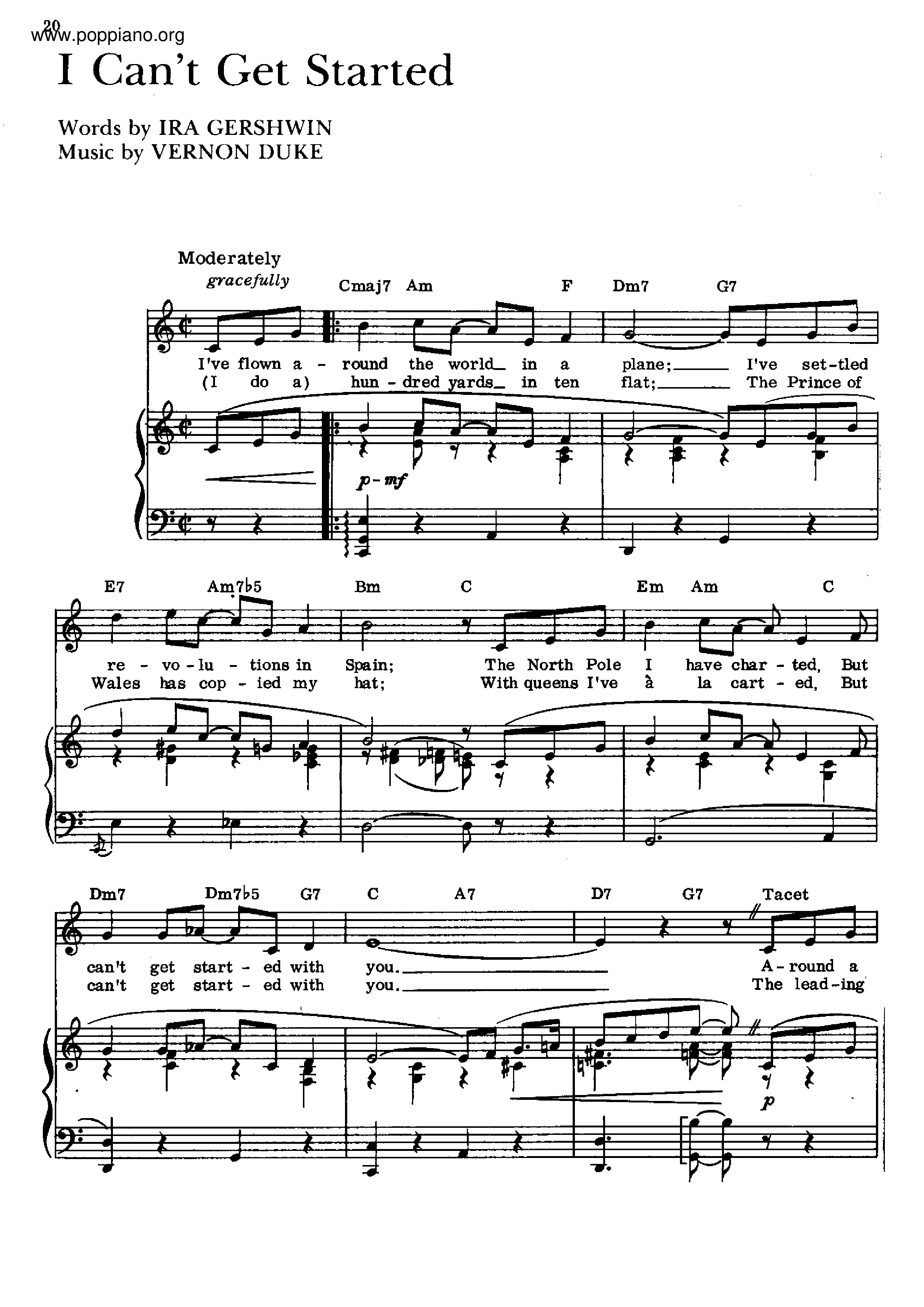 ☆ Vernon Duke-I Can't Get Started Sheet Music pdf, -アイ