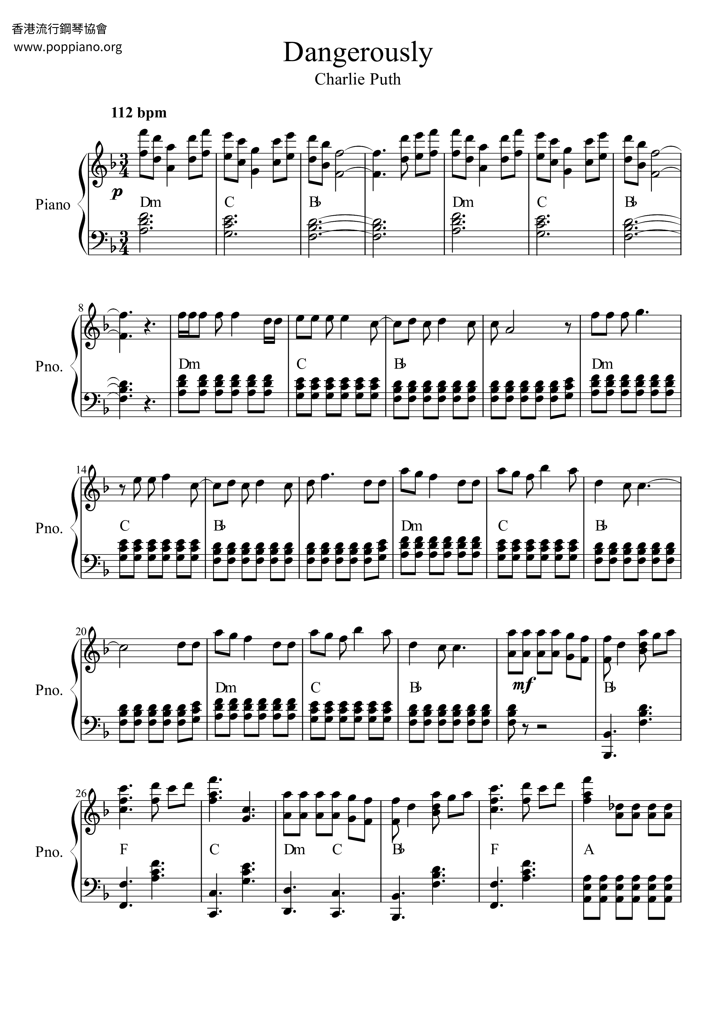 Charlie Puth-Dangerously Sheet Music pdf, -デンジャラスリー 악보 - Free Score ...