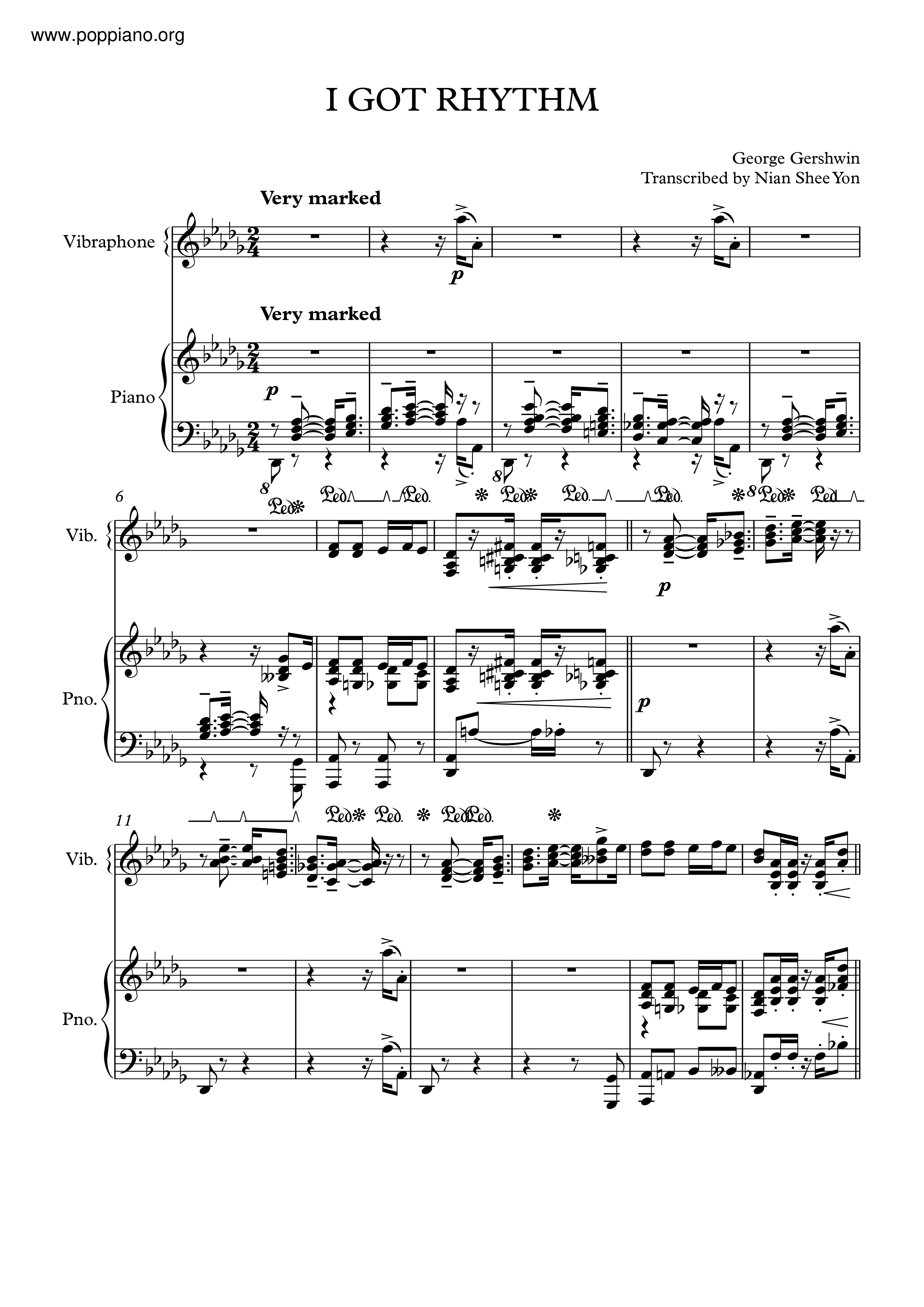 ☆ジョージ・ガーシュウィン - アイ・ガット・リズム 악보 ピアノ譜pdf