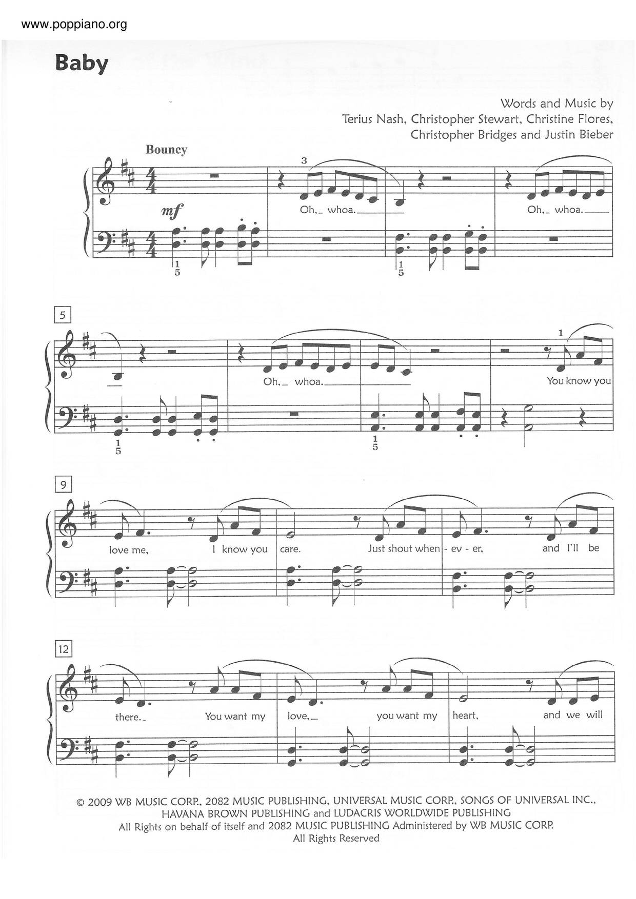 Justin Bieber-Baby Sheet Music pdf, -ベイビー 악보 - Free Score Download ★