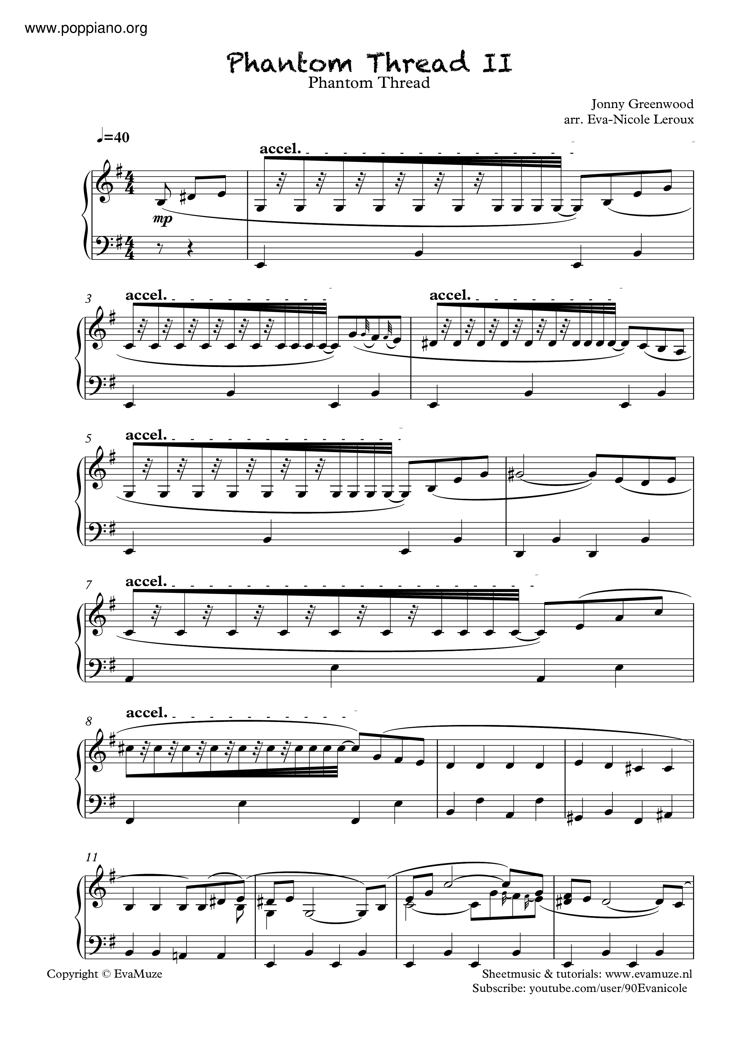 ☆Jonny Greenwood - Phantom Thread ピアノ譜pdf- POPPIANO.ORG 無料