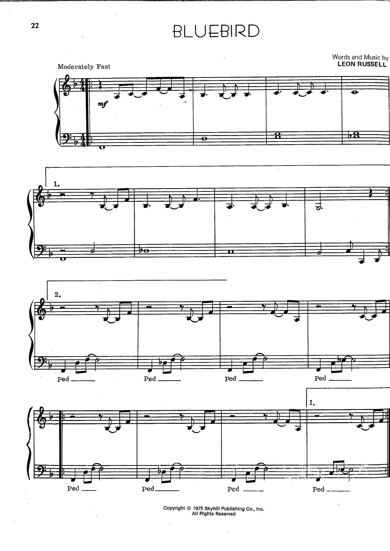 Leon Russell-Bluebird Sheet Music pdf, -ブルーバード 악보 - Free Score Download ★