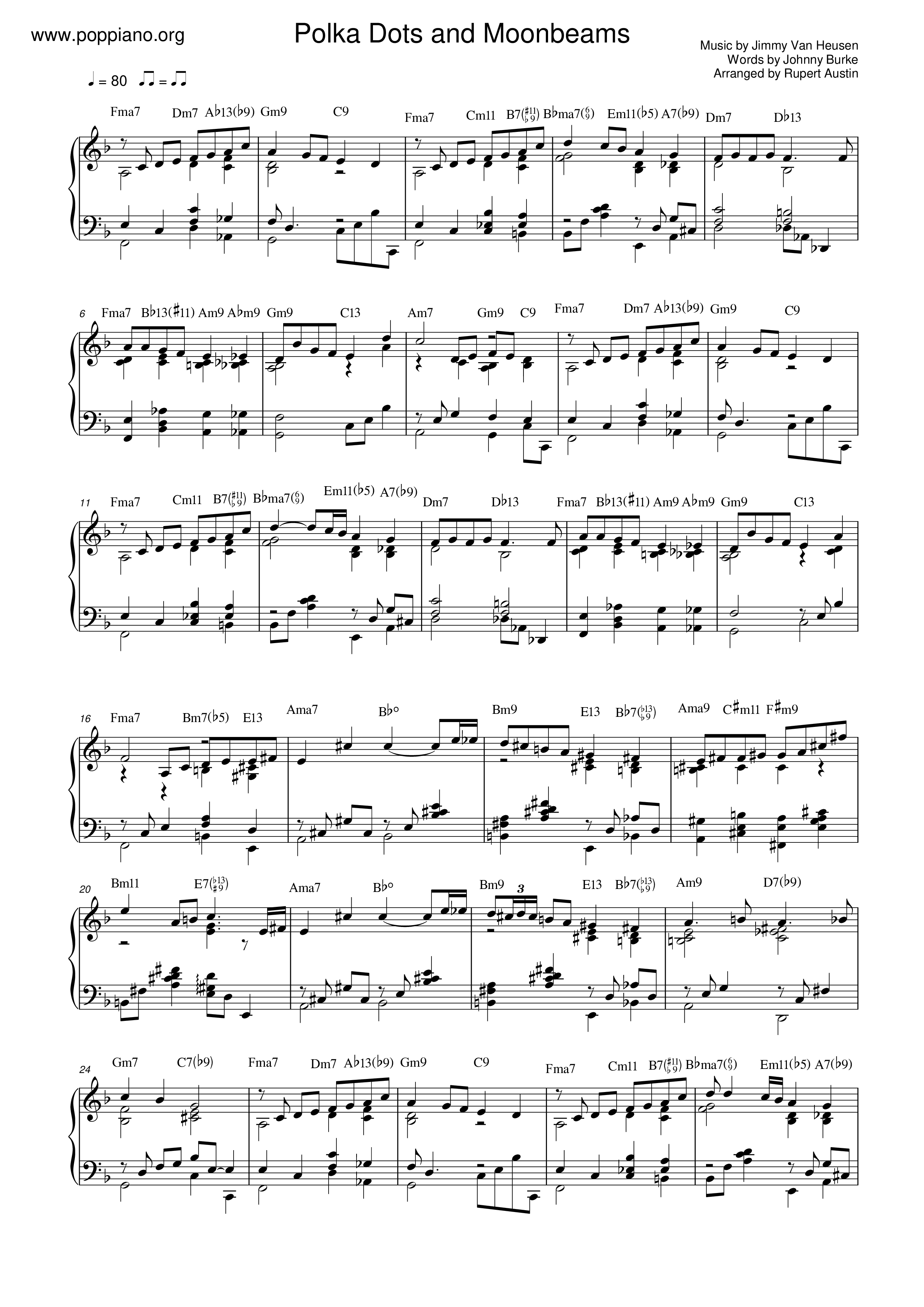 ボーカル　ビッグバンド譜面：POLKA DOTS AND MOONBEAMS Polka Dots And Moonbeams の公式楽譜を演奏する by Johnny Burke